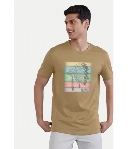Men's Casual Half sleeve Digital Printed Cotton Crew Neck T-shirt (Sand) Men's Casual Half sleeve Digital Printed Cotton Crew Neck T-shirt (Sand)