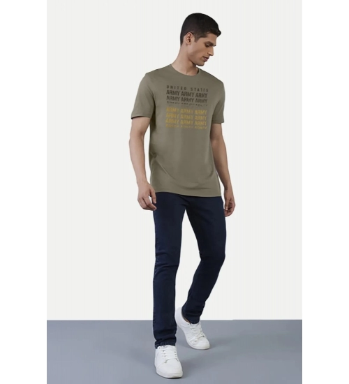 Men's Casual Half sleeve Printed Cotton Crew Neck T-shirt (Olive) Men's Casual Half sleeve Printed Cotton Crew Neck T-shirt (Olive)