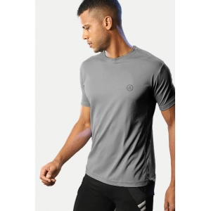 Generic Men's Casual Half sleeve Solid Polyester Crew Neck T-shirt (Grey)