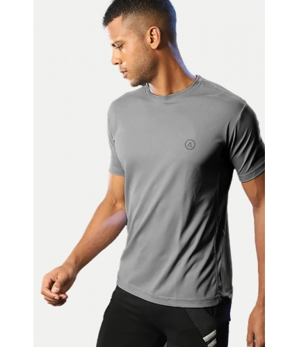 Men's Casual Half sleeve Solid Polyester Crew Neck T-shirt (Grey)
