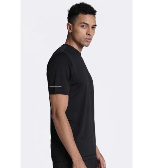 Men's Casual Half sleeve Solid Polyester Crew Neck T-shirt (Black)