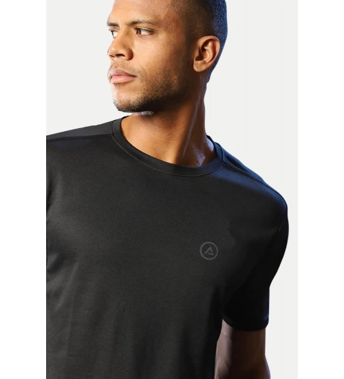 Men's Casual Half sleeve Solid Polyester Crew Neck T-shirt (Black)