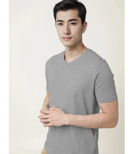 Men's Casual Half sleeve Solid Cotton V Neck T-shirt (Grey Melange) Men's Casual Half sleeve Solid Cotton V Neck T-shirt (Grey Melange)