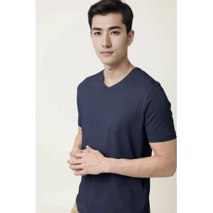 Generic Men's Casual Half sleeve Solid Cotton V Neck T-shirt (Navy)