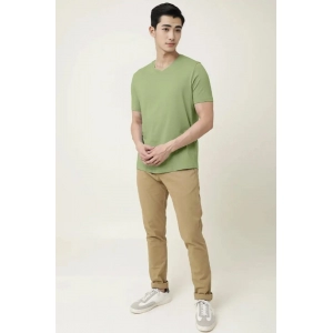 Generic Men's Casual Half sleeve Solid Cotton V Neck T-shirt (Pista)