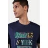 Men's Casual Half sleeve Printed Polyester Crew Neck T-shirt (Navy)