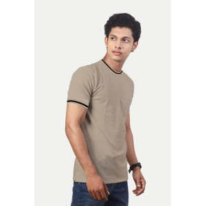 Generic Men's Casual Half sleeve Solid Polyester Crew Neck T-shirt (Beige)