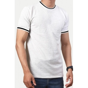 Generic Men's Casual Half sleeve Solid Polyester Crew Neck T-shirt (Ecru)