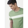 Dropship Men's Casual Half sleeve Stripped Cotton Crew Neck T-shirt (Light Green)