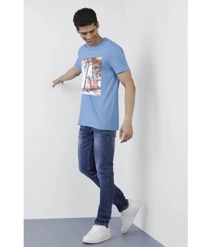 Men's Casual Half sleeve Digital Printed Cotton Crew Neck T-shirt (Sky Blue) Men's Casual Half sleeve Digital Printed Cotton Crew Neck T-shirt (Sky Blue)
