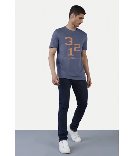 Men's Casual Half sleeve Printed Cotton Crew Neck T-shirt (Blue) Men's Casual Half sleeve Printed Cotton Crew Neck T-shirt (Blue)
