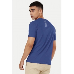 Generic Men's Casual Half sleeve Solid Polyester Crew Neck T-shirt (Blue)