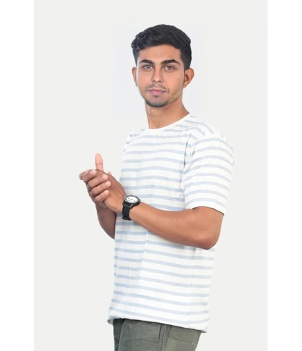 Men's Casual Half sleeve Stripped Cotton Crew Neck T-shirt (White) Men's Casual Half sleeve Stripped Cotton Crew Neck T-shirt (White)