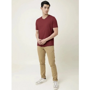 Generic Men's Casual Half sleeve Solid Cotton V Neck T-shirt (Maroon)
