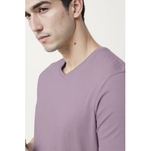 Generic Men's Casual Half sleeve Solid Cotton V Neck T-shirt (Lavender)