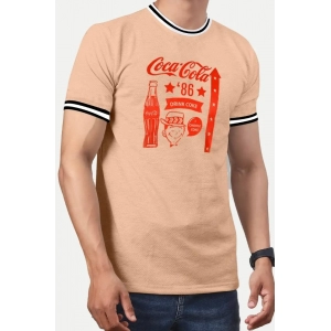 Generic Men's Casual Half sleeve Printed Cotton Crew Neck T-shirt (Coral)