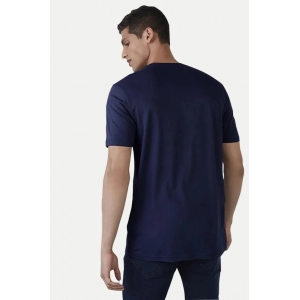 Generic Men's Casual Half sleeve Printed Polyester Crew Neck T-shirt (Navy)