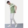 Dropship Men's Casual Half sleeve Stripped Cotton Crew Neck T-shirt (Light Green)