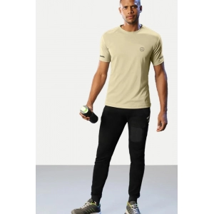 Generic Men's Casual Half sleeve Solid Polyester Crew Neck T-shirt (Sand)