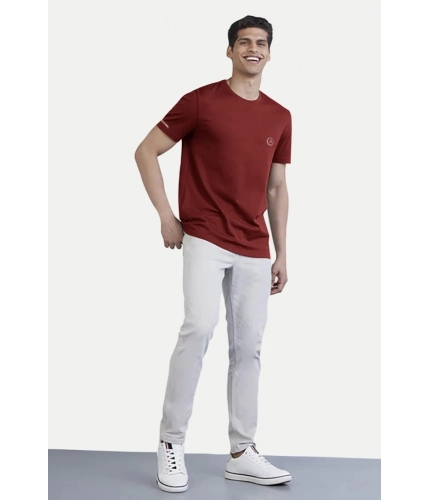 Men's Casual Half sleeve Solid Polyester Crew Neck T-shirt (Maroon)