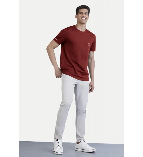Men's Casual Half sleeve Solid Polyester Crew Neck T-shirt (Maroon)