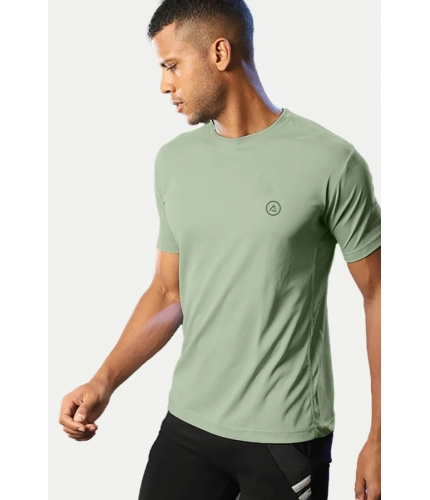 Men's Casual Half sleeve Solid Polyester Crew Neck T-shirt (Pista)