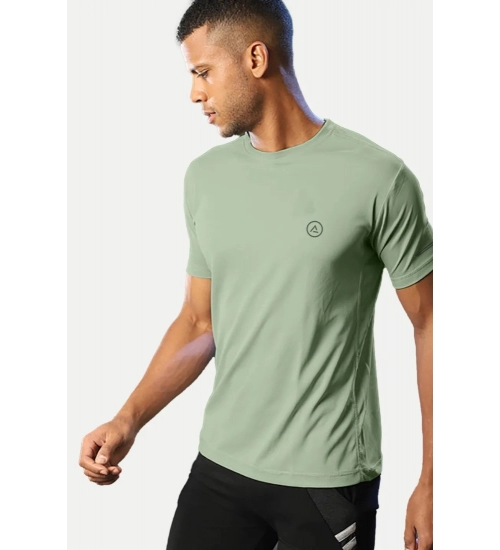 Men's Casual Half sleeve Solid Polyester Crew Neck T-shirt (Pista)