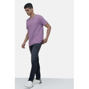 Generic Men's Casual Half sleeve Solid Cotton V Neck T-shirt (Lilac)