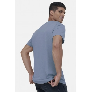 Generic Men's Casual Half sleeve Solid Cotton V Neck T-shirt (Blue)