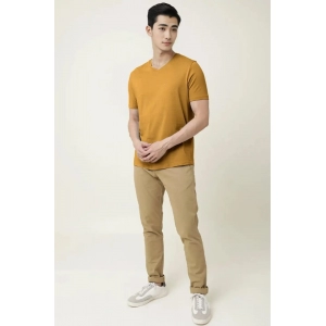 Generic Men's Casual Half sleeve Solid Cotton V Neck T-shirt (Mustard )