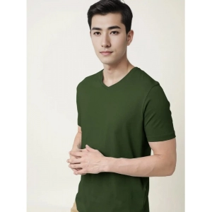 Generic Men's Casual Half sleeve Solid Cotton V Neck T-shirt (Olive)