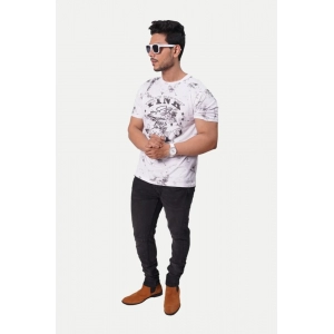 Generic Men's Casual Half sleeve Printed Cotton Crew Neck T-shirt (White)