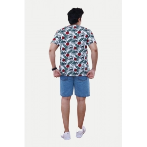 Generic Men's Casual Half sleeve Floral Printed Cotton Crew Neck T-shirt (White)