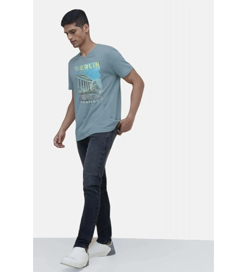 Men's Casual Half sleeve Digital Printed Cotton Crew Neck T-shirt (Teal)