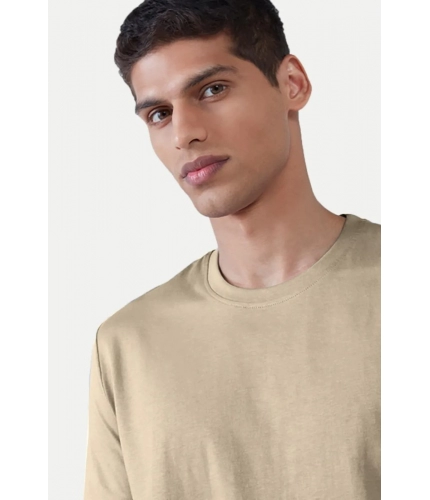 Men's Casual Half sleeve Solid Polyester Crew Neck T-shirt (Beige) Men's Casual Half sleeve Solid Polyester Crew Neck T-shirt (Beige)