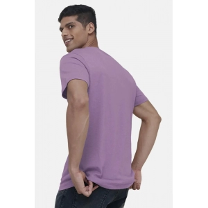 Generic Men's Casual Half sleeve Solid Cotton V Neck T-shirt (Lilac)
