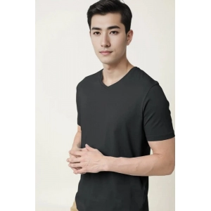 Generic Men's Casual Half sleeve Solid Cotton V Neck T-shirt (Black)