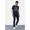 Men's Casual Half sleeve Printed Polyester Crew Neck T-shirt (Navy)