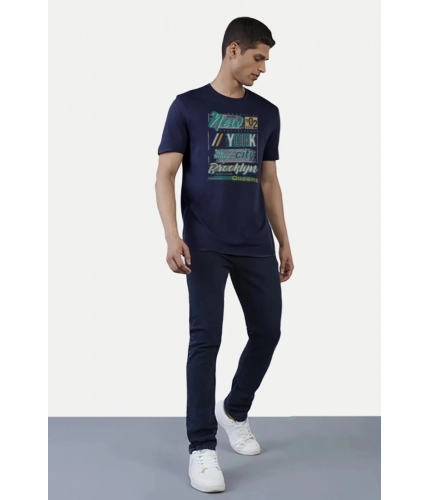 Men's Casual Half sleeve Printed Polyester Crew Neck T-shirt (Navy) Men's Casual Half sleeve Printed Polyester Crew Neck T-shirt (Navy)