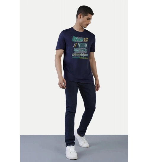 Men's Casual Half sleeve Printed Polyester Crew Neck T-shirt (Navy) Men's Casual Half sleeve Printed Polyester Crew Neck T-shirt (Navy)