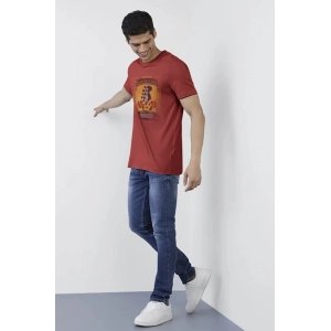 Generic Men's Casual Half sleeve Printed Polyester Crew Neck T-shirt (Red)