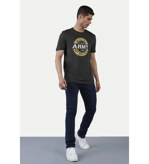 Men's Casual Half sleeve Printed Cotton Crew Neck T-shirt (Black)