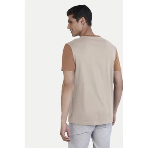 Generic Men's Casual Half sleeve Printed Cotton Crew Neck T-shirt (Cream)