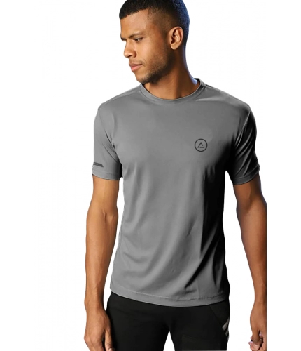 Men's Casual Half sleeve Solid Polyester Crew Neck T-shirt (Grey)