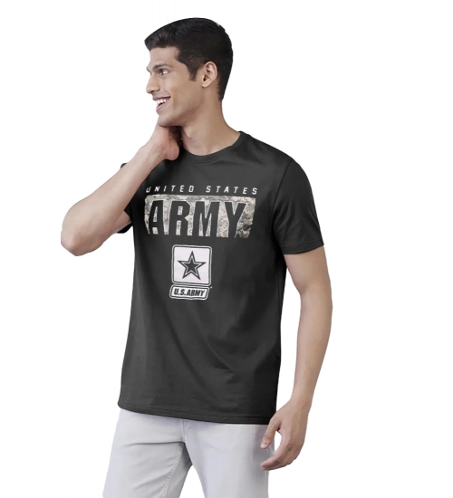 Men's Casual Half sleeve Printed Cotton Round Neck T-shirt (Dark Grey)