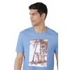 Men's Casual Half sleeve Digital Printed Cotton Crew Neck T-shirt (Sky Blue)