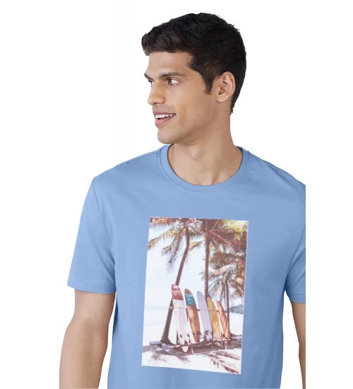 Men's Casual Half sleeve Digital Printed Cotton Crew Neck T-shirt (Sky Blue)