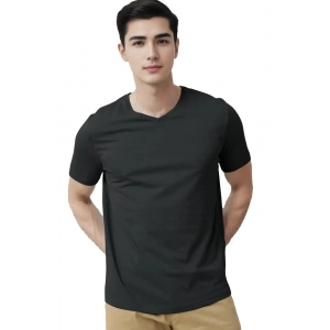 Generic Men's Casual Half sleeve Solid Cotton V Neck T-shirt (Black)
