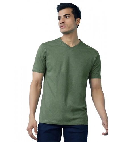 Men's Casual Half sleeve Solid Cotton V Neck T-shirt (Green)