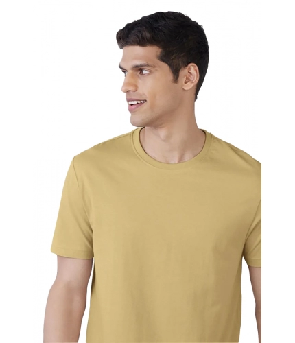 Men's Casual Half sleeve Solid Polyester Crew Neck T-shirt (Sand)